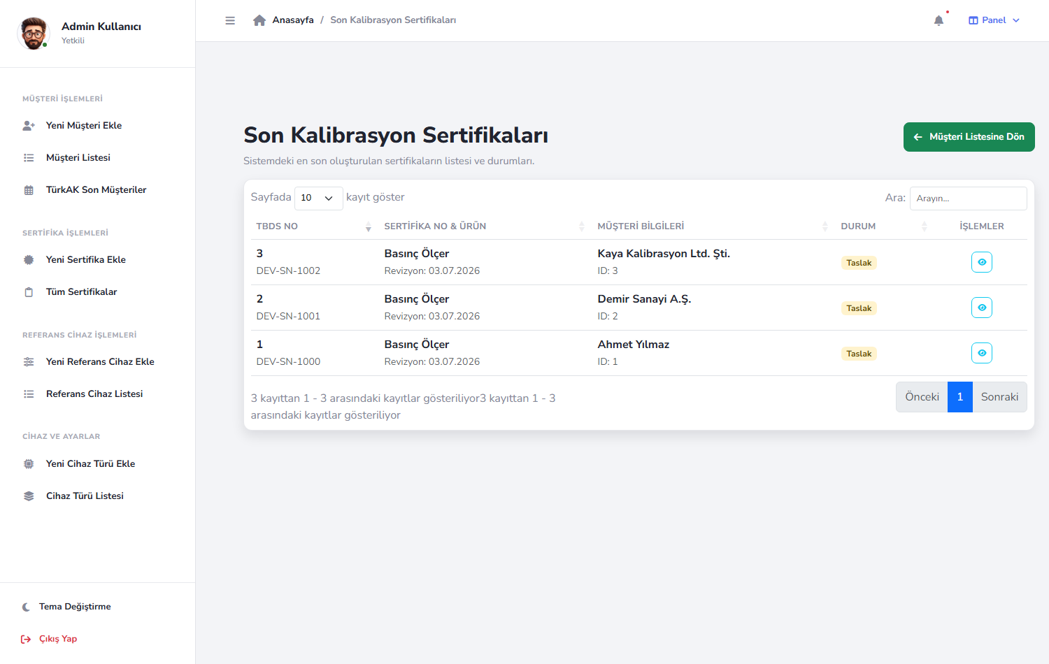 TÜRKAK Calibration Certificate Management System